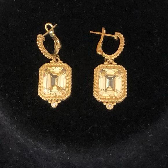 Estate 14K Gold Plated Sterling Silver Emerald Cut CZ. Earrings White Sapphires - Picture 9 of 16